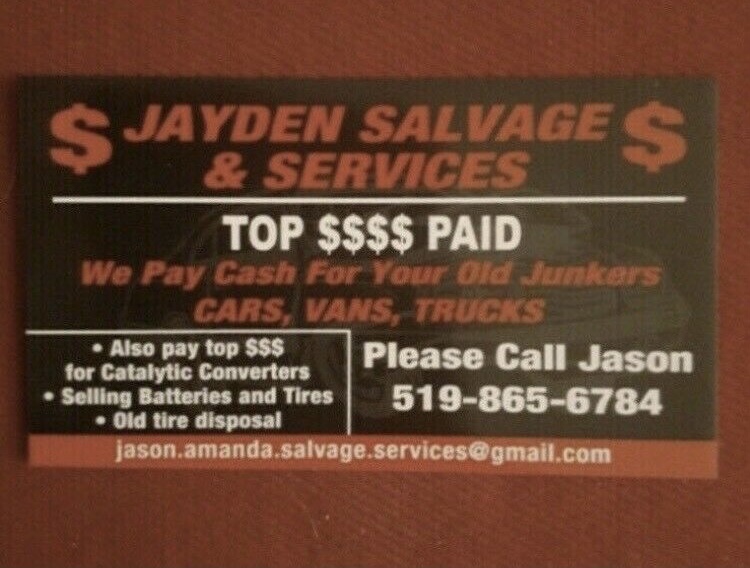 Jayden Salvage and Services | 17 St George St, Brantford, ON N3R 1T9, Canada | Phone: (519) 865-6784