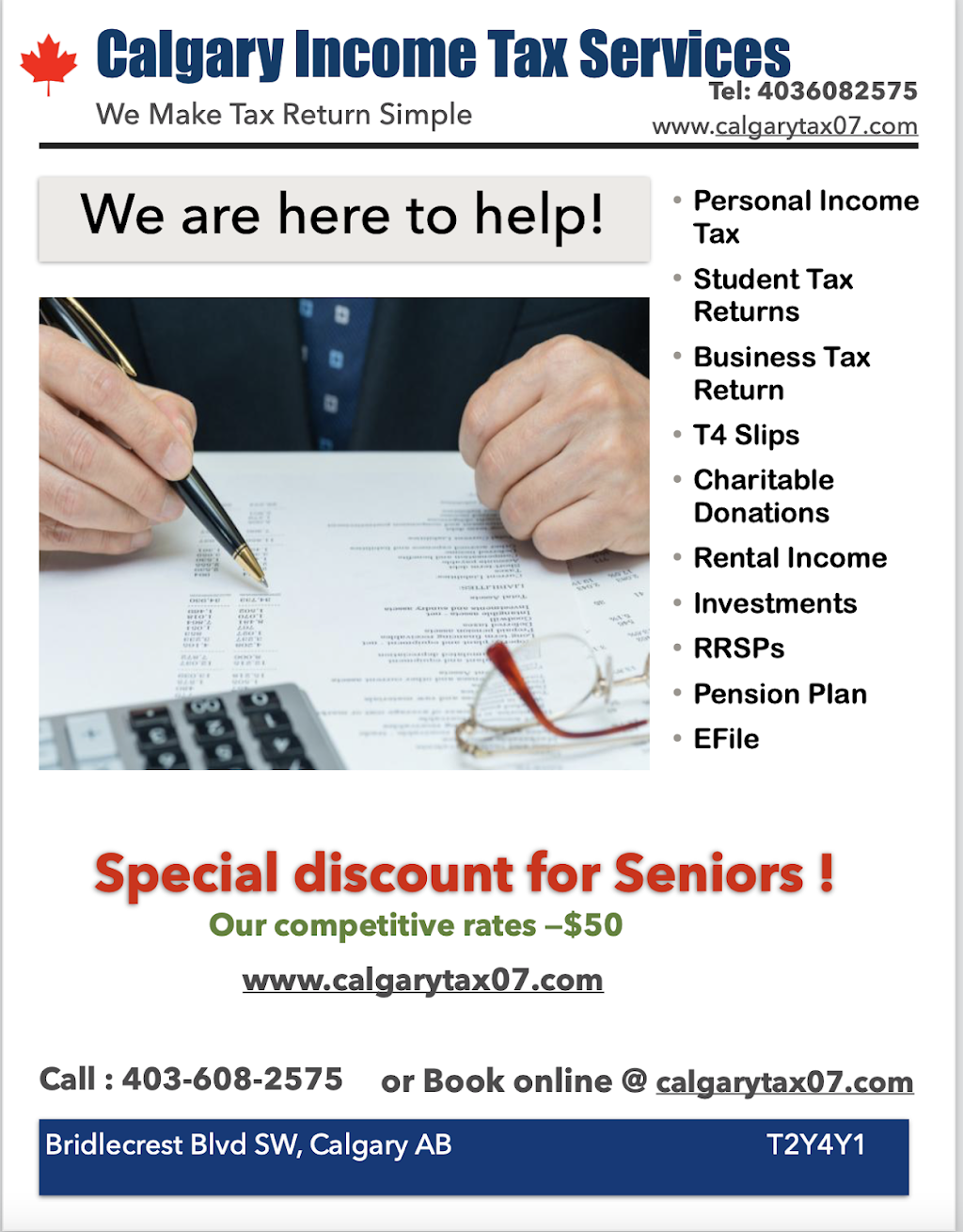 Calgary Income Tax Services | 106 Bridlecrest Blvd SW, Calgary, AB T2Y 4Y1, Canada | Phone: (403) 973-2575