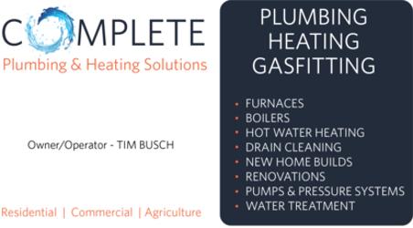 Complete Plumbing and Heating Solutions | 8 Aspen Heights Way, Innisfail, AB T4G 1Y5, Canada | Phone: (403) 506-8315