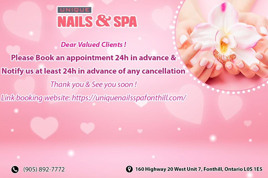 Unique Nails & Spa | 160 Hwy 20 W Unit 7, Fonthill, ON L0S 1E5, Canada | Phone: (905) 892-7772