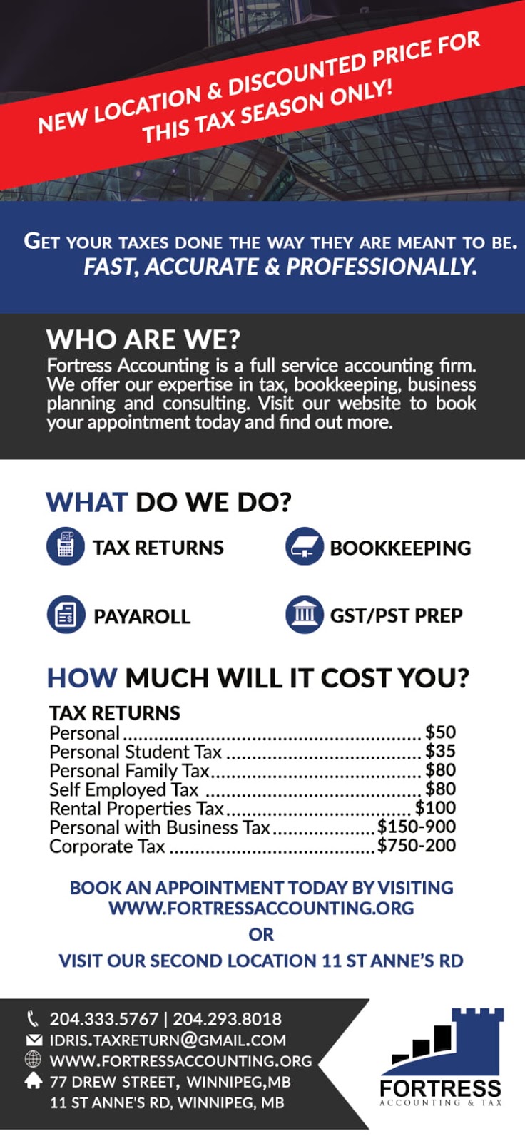 Fortress Accounting and Tax | 77 Drew St, Winnipeg, MB R3Y 0L1, Canada | Phone: (431) 777-8297