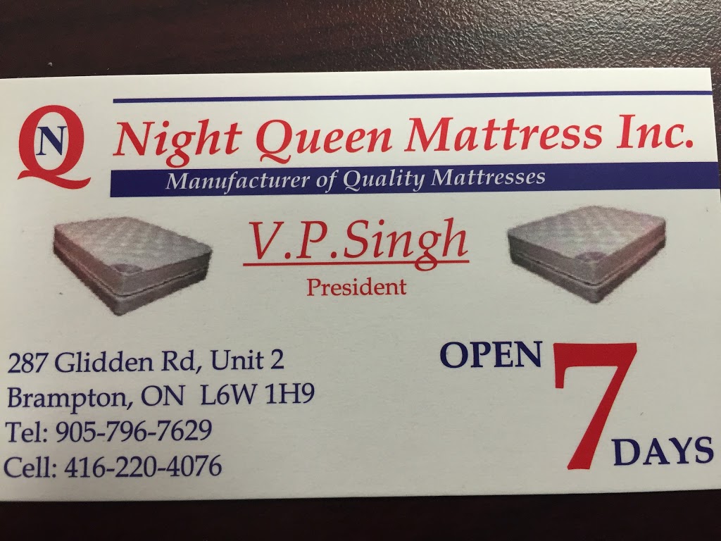 Night Queen Mattress Inc | 287 Glidden Rd #2, Brampton, ON L6W 1H9, Canada | Phone: (905) 796-7629