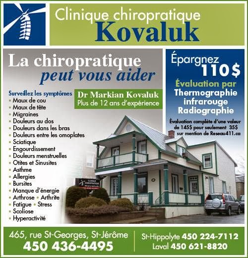 Clinique Chiropratique Kovaluk | 465 Rue Saint Georges, Saint-Jérôme, QC J7Z 5B2, Canada | Phone: (450) 436-4495
