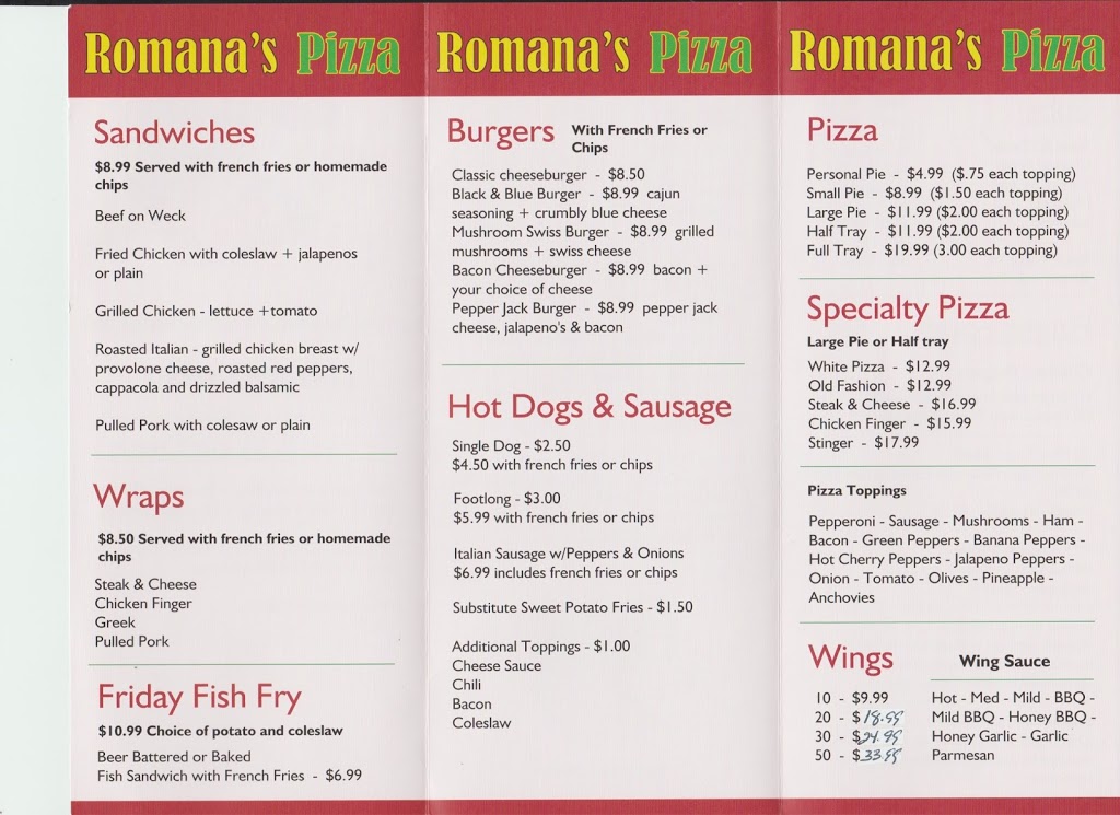 Romanas Pizza | 1424, 4900 Saunders Settlement Rd, Niagara Falls, NY 14305, USA | Phone: (716) 297-0990