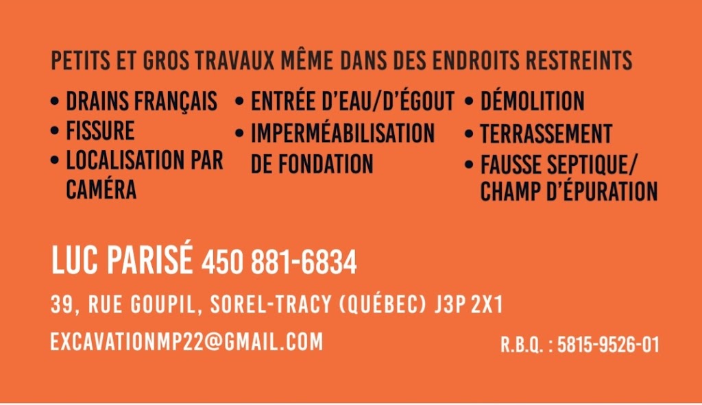 Excavation MP | 39 Rue Goupil, Sorel-Tracy, QC J3P 2X1, Canada | Phone: (450) 881-6834