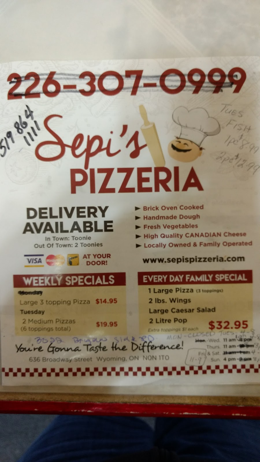 Sepis Pizzeria | 2344 Courtright Line, Brigden, ON N0N 1B0, Canada | Phone: (519) 864-1111