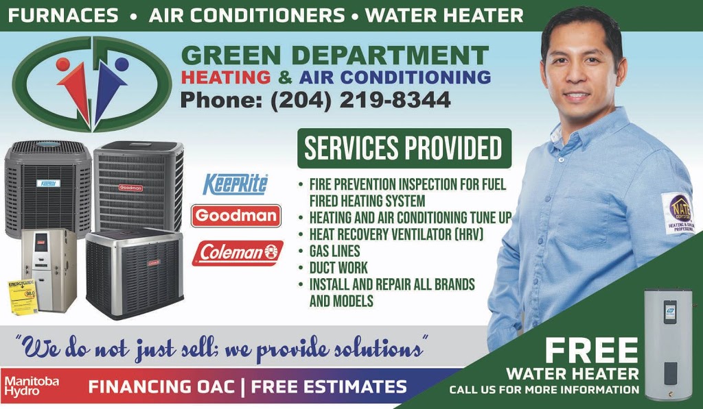 Green Department HVAC (Heating and Air Conditioning) | 104 Innsbruck Way, Winnipeg, MB R2P 1L8, Canada | Phone: (204) 219-8344