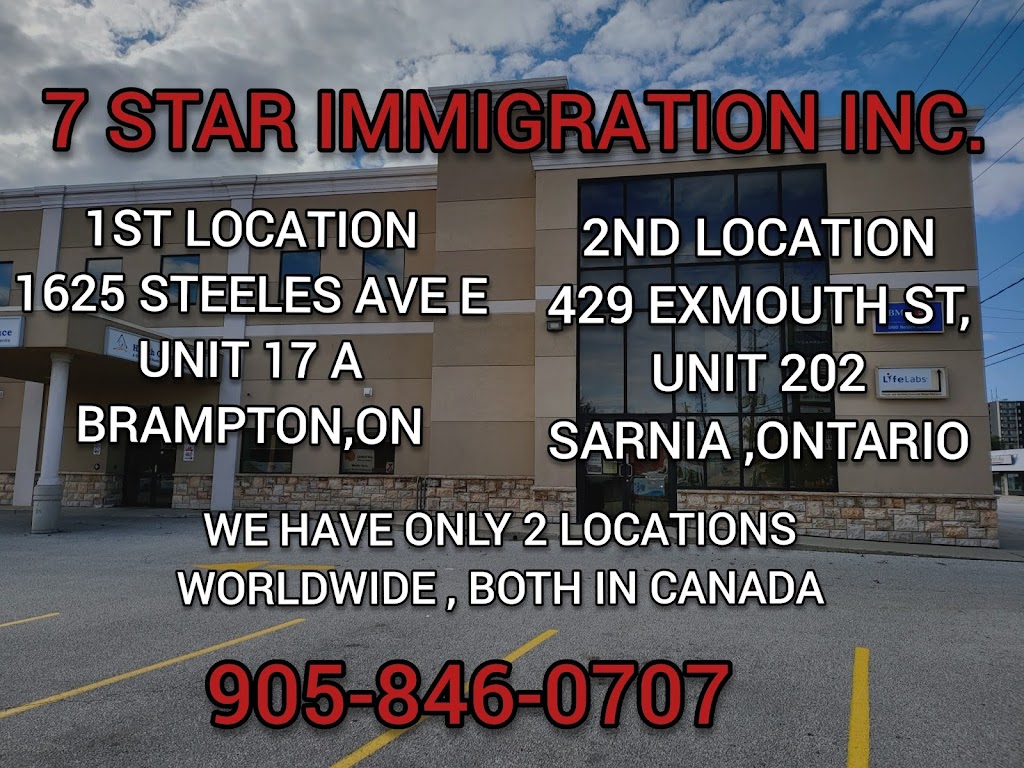 7 STAR IMMIGRATION INC. ( SARNIA OFFICE) | 429 Exmouth St UNIT # 202, Sarnia, ON N7T 5P1, Canada | Phone: (905) 846-0707