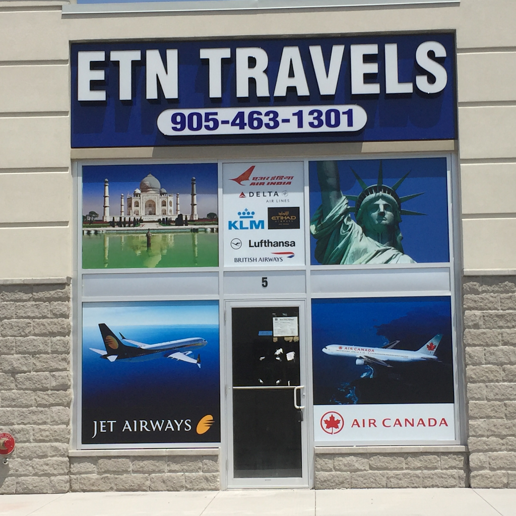 ETN Travels | 20 Maritime Ontario Blvd #5, Brampton, ON L6S 0E7, Canada | Phone: (905) 463-1301