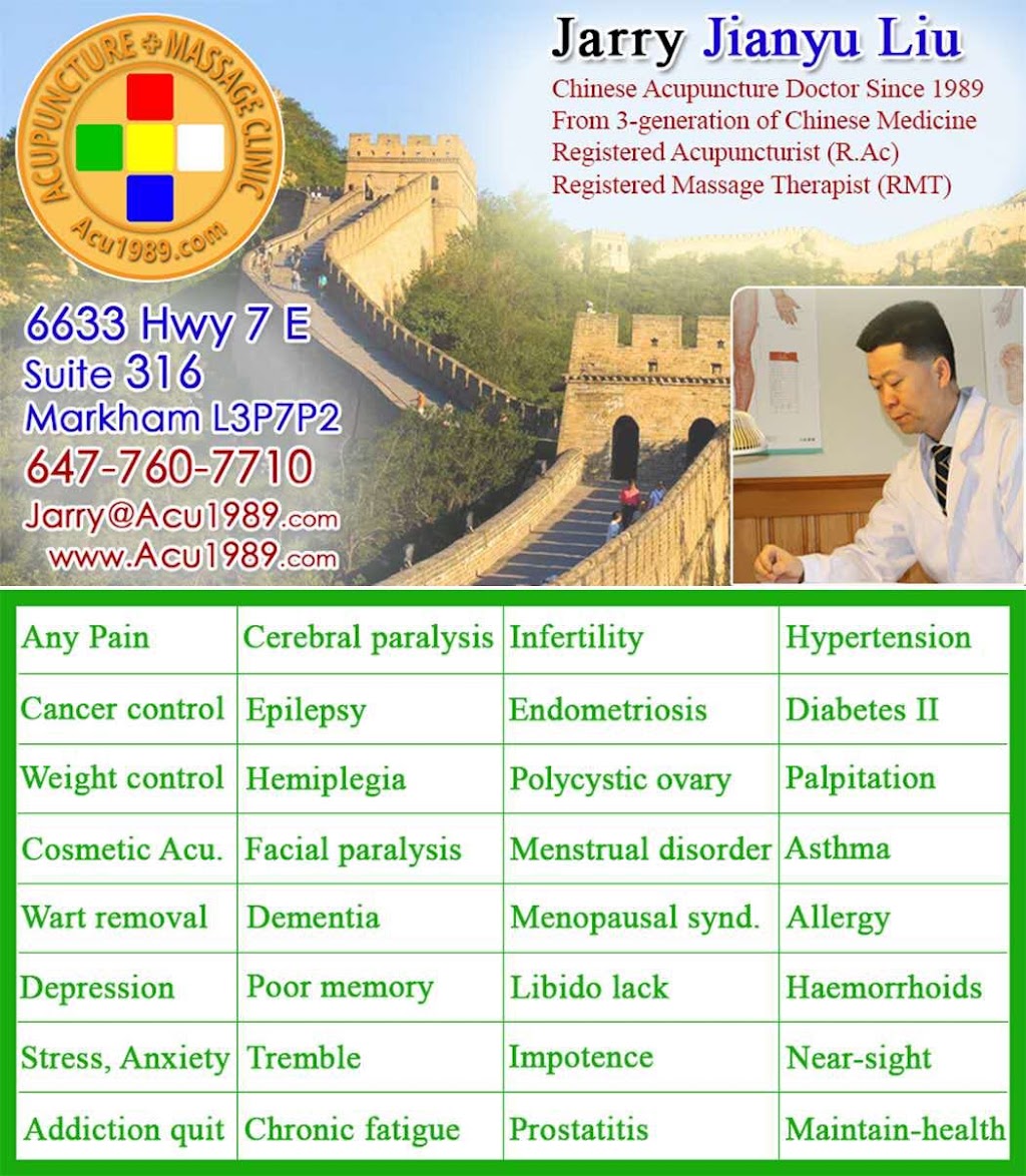 Acupuncture + Massage Clinic | 6633 Hwy 7 #316, Markham, ON L3P 7P2, Canada | Phone: (647) 760-7710