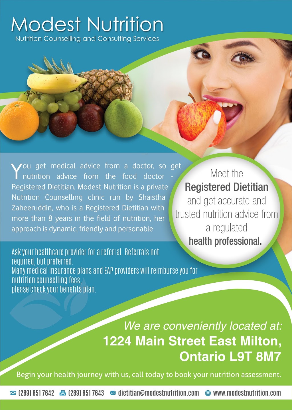 Modest Nutrition (Online Consultation by Registered Dietitian) | 1224 Main St E, Milton, ON L9T 8M7, Canada | Phone: (289) 851-7642