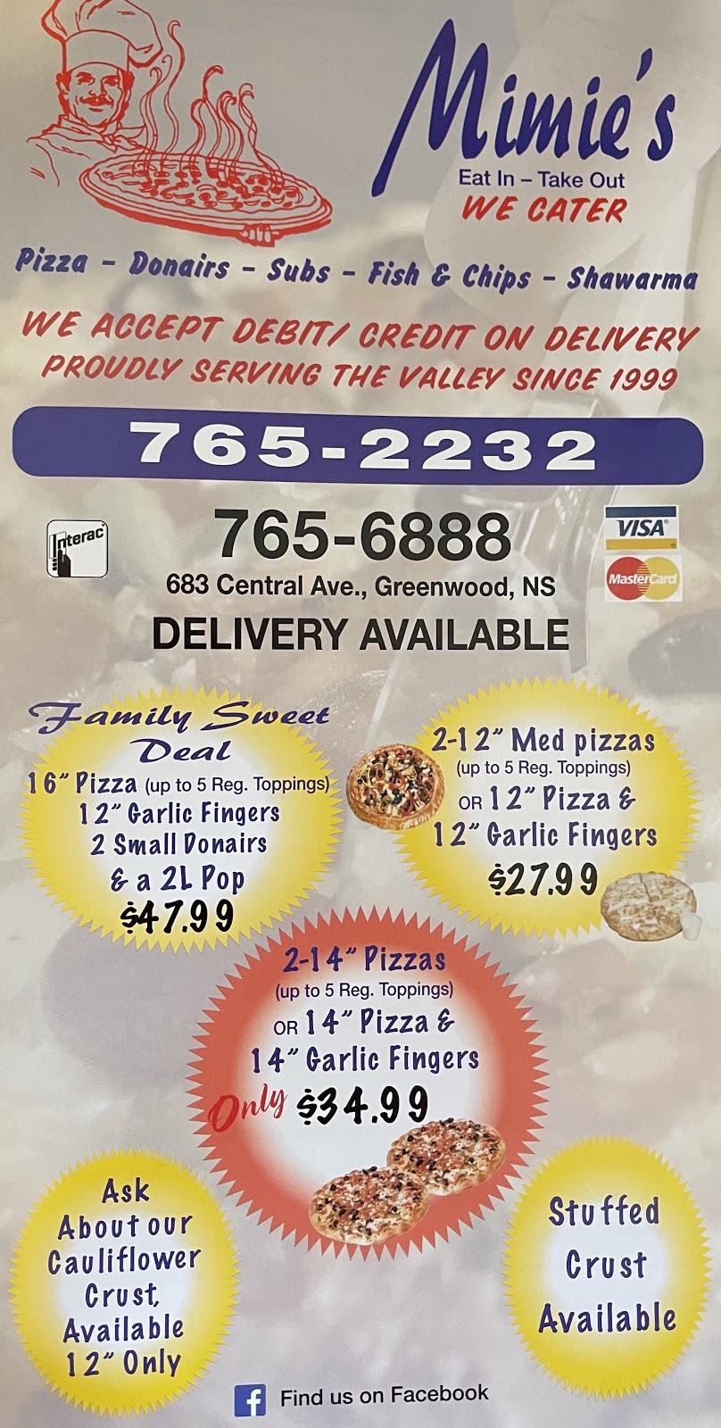 Mimies Pizza | 683 Central Ave, Greenwood, NS B0P 1N0, Canada | Phone: (902) 765-2232