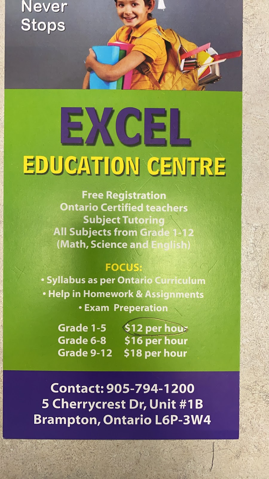 Excel education centre | 5 Cherrycrest Drive unit 1#B, Brampton, ON L6P 3W4, Canada | Phone: (905) 794-1200