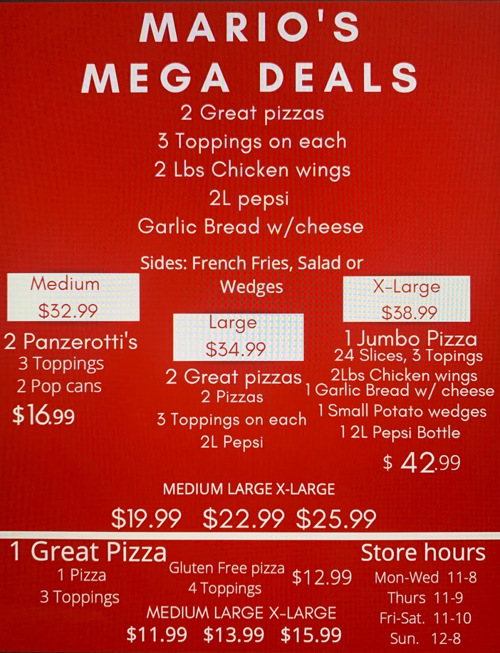 Marios 2 For 1 Pizza | 659 Colborne St E, Brantford, ON N3S 3M8, Canada | Phone: (519) 751-1010