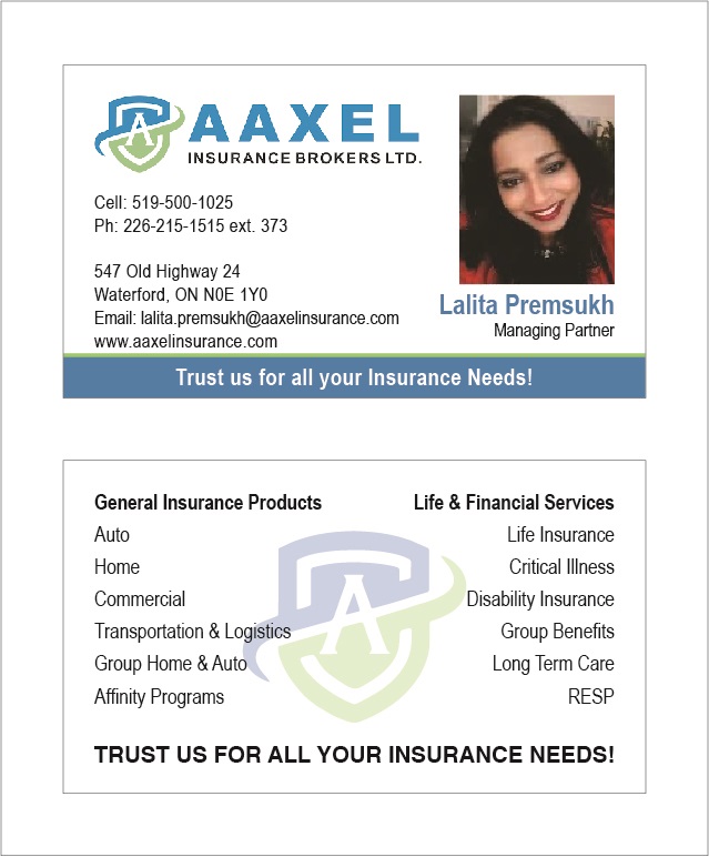 Aaxel Insurance Brokers-Waterford Branch | 547 Old Hwy 24, Waterford, ON N0E 1Y0, Canada | Phone: (519) 500-1025