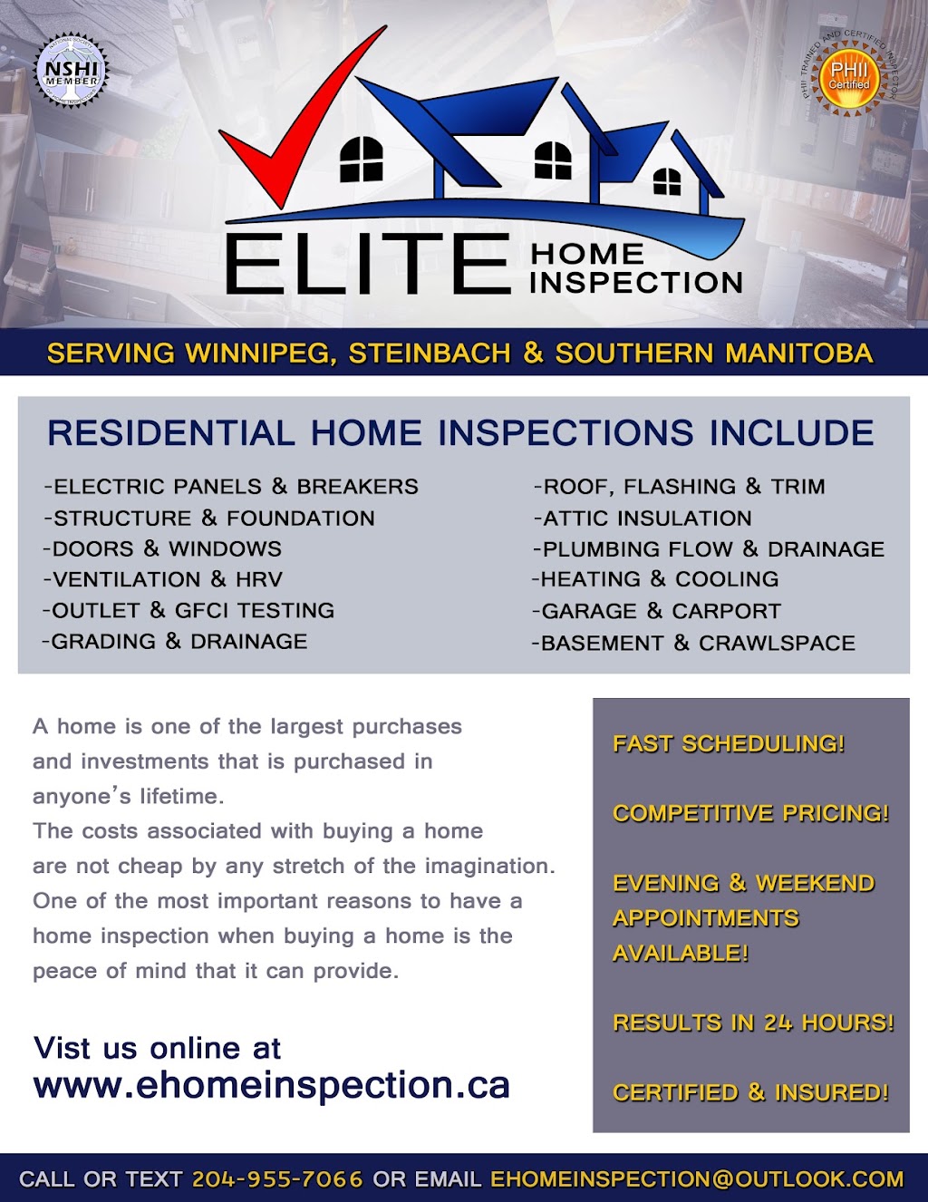 Elite Home Inspection and Renovations | 26 Beechwood St, Kleefeld, MB R0A 0V2, Canada | Phone: (204) 955-7066