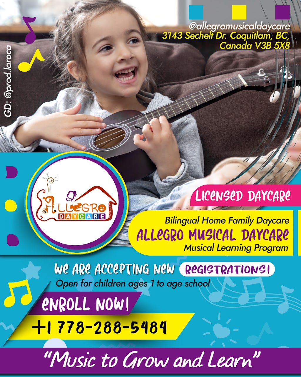 Allegro Musical Daycare | 3143 Sechelt Dr, Coquitlam, BC V3B 5X8, Canada | Phone: (778) 288-5484