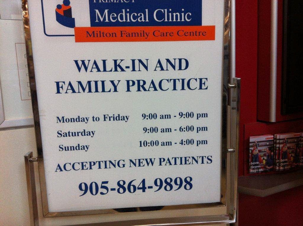 Primacy - Milton Family Care Centre | 820 Main St E, Milton, ON L9T 0J4, Canada | Phone: (905) 864-9898