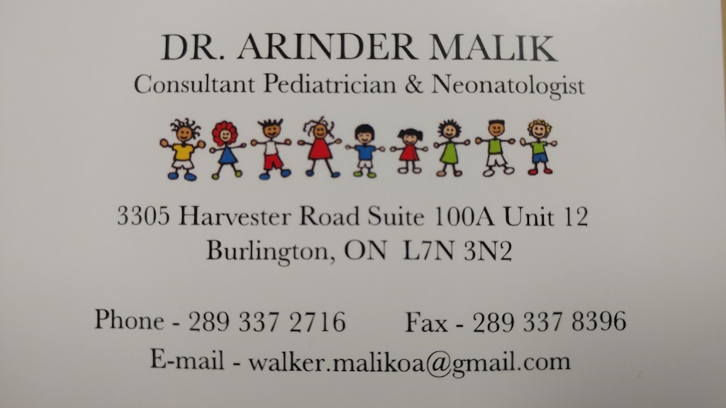 Dr. Arinder Malik, Consultant Pediatrician & Neonatologist | 3305 Harvester Rd 100A Unit12, Burlington, ON L7N 3M8, Canada | Phone: (289) 337-2716