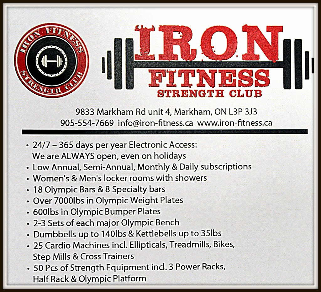 Iron Fitness Strength Club | 9833 Markham Rd #4, Markham, ON L3P 3J3, Canada | Phone: (905) 554-7669