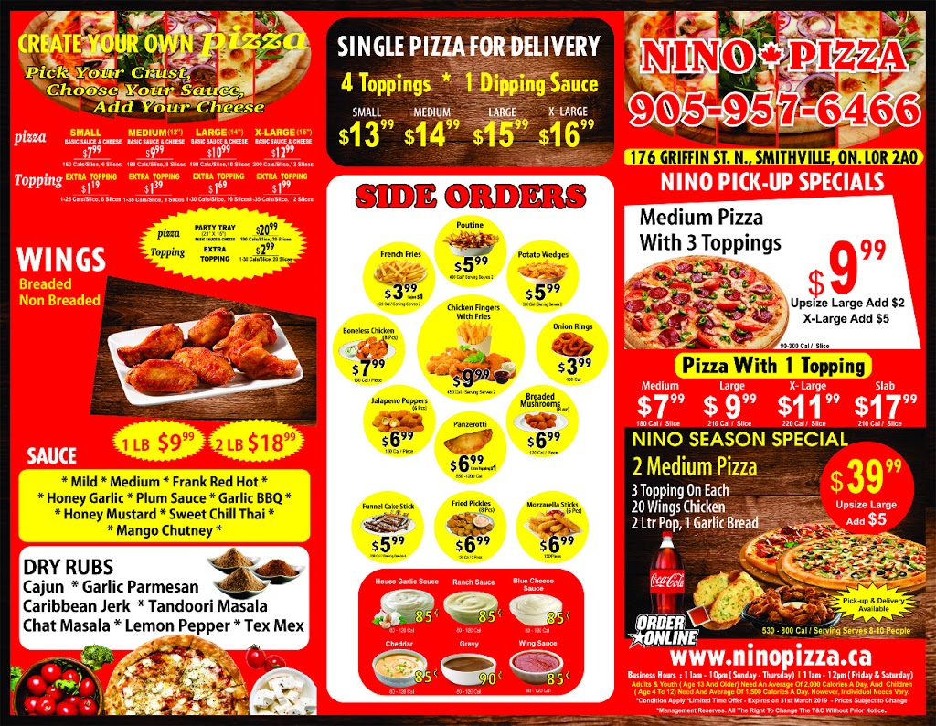 Nino Pizza Smithville | 176 Griffin St N, Smithville, ON L0R 2A0, Canada | Phone: (905) 957-6466