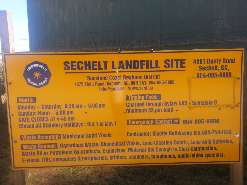 Sechelt Landfill | 4901 Dusty Rd, Sechelt, BC V0N 3A3, Canada | Phone: (604) 885-6889