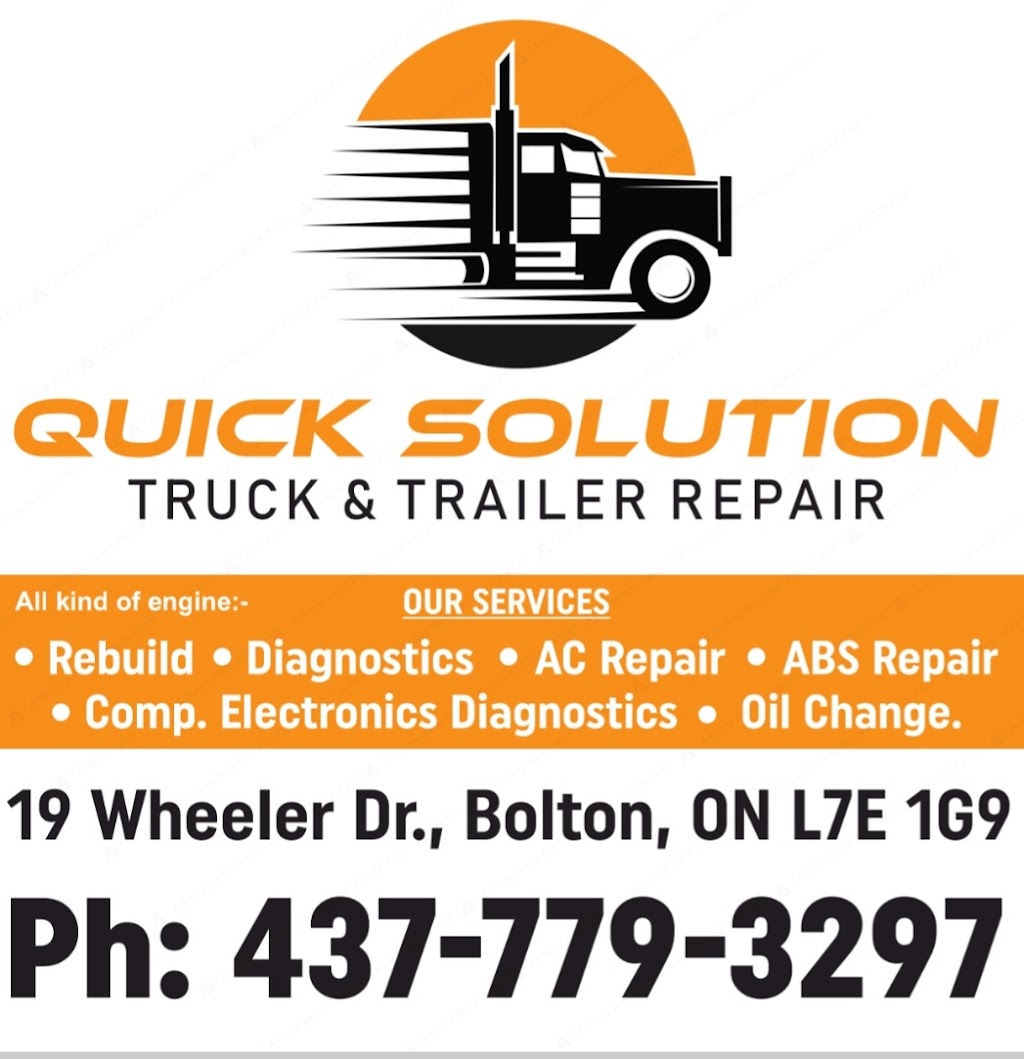 Quick Solution Truck & Trailer Repair | 19 Wheeler Dr, Bolton, ON L7E 1G9, Canada | Phone: (437) 779-3297