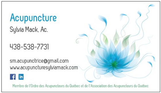 Acupuncture Sylvia Mack | 493 Boulevard Beaconsfield, Beaconsfield, QC H9W 4C3, Canada | Phone: (438) 538-7731