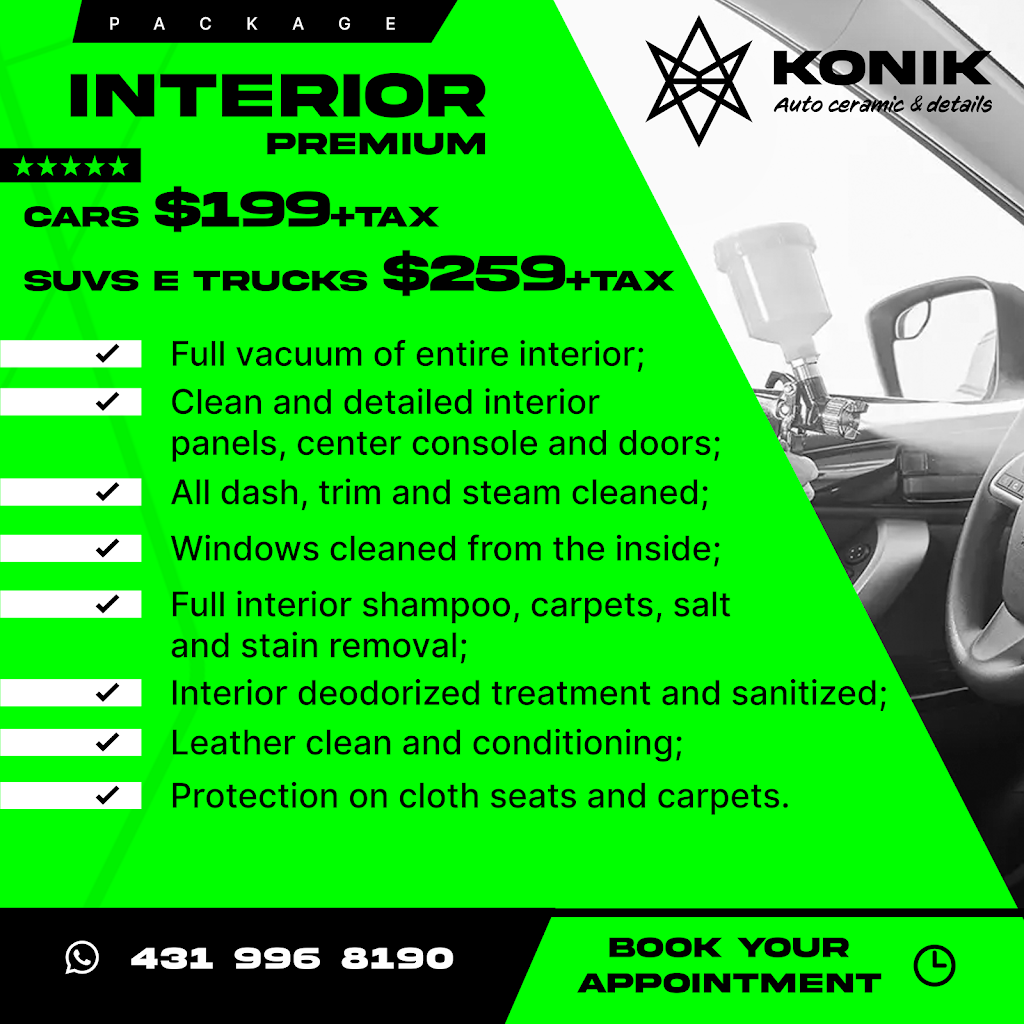 konik Auto Ceramic | 618 Kenaston Blvd, Winnipeg, MB R3N 2A1, Canada | Phone: (431) 996-8190