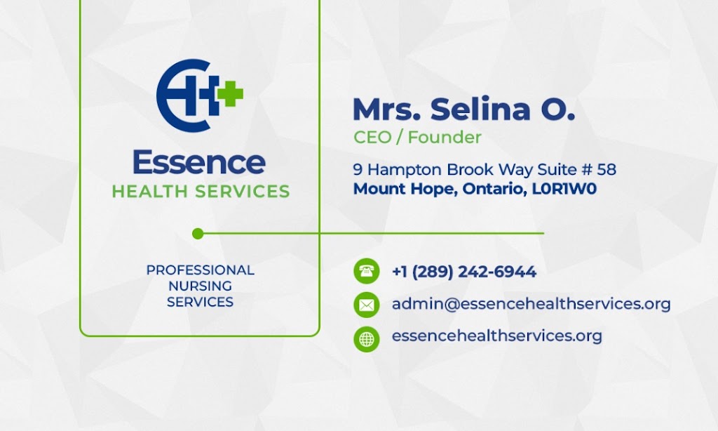 Essence Health Services Inc | 9 Hampton Brook Way, Hamilton, ON L0R 1W0, Canada | Phone: (289) 242-6944