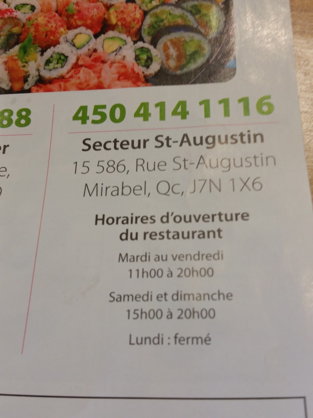 Avocado Sushi Expresse | 1X6, 15586 Rue de Saint Augustin, Mirabel, QC J7N 1X6, Canada | Phone: (450) 414-1116