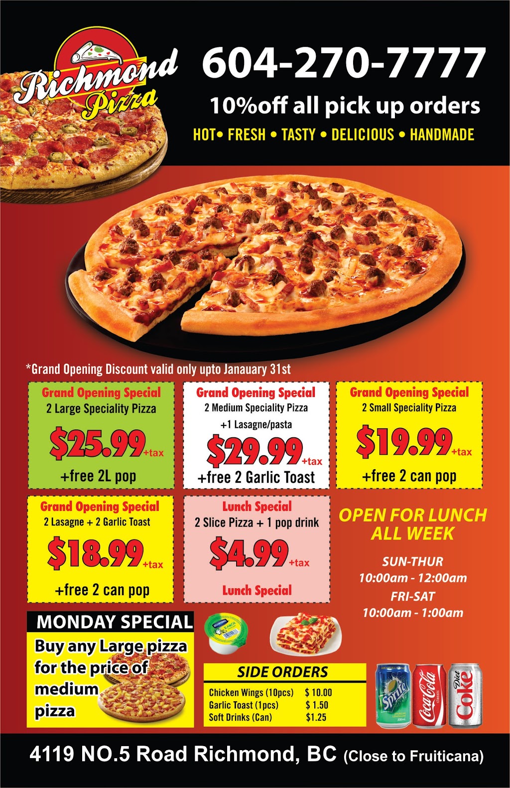 Richmond Pizza | 4119 No 5 Rd, Richmond, BC V6X 2T9, Canada | Phone: (604) 270-7777