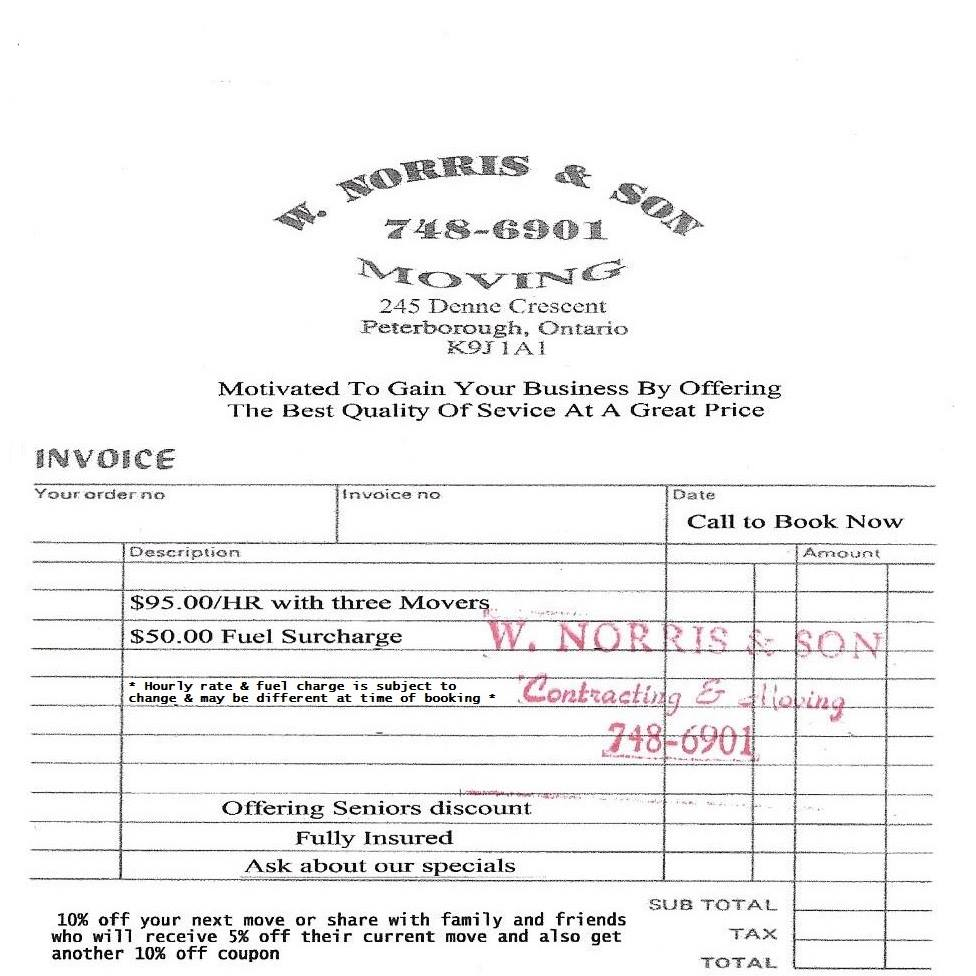 W. Norris & Son Moving & Contracting | 245 Denne Crescent, Peterborough, ON K9J 1A1, Canada | Phone: (705) 748-6901