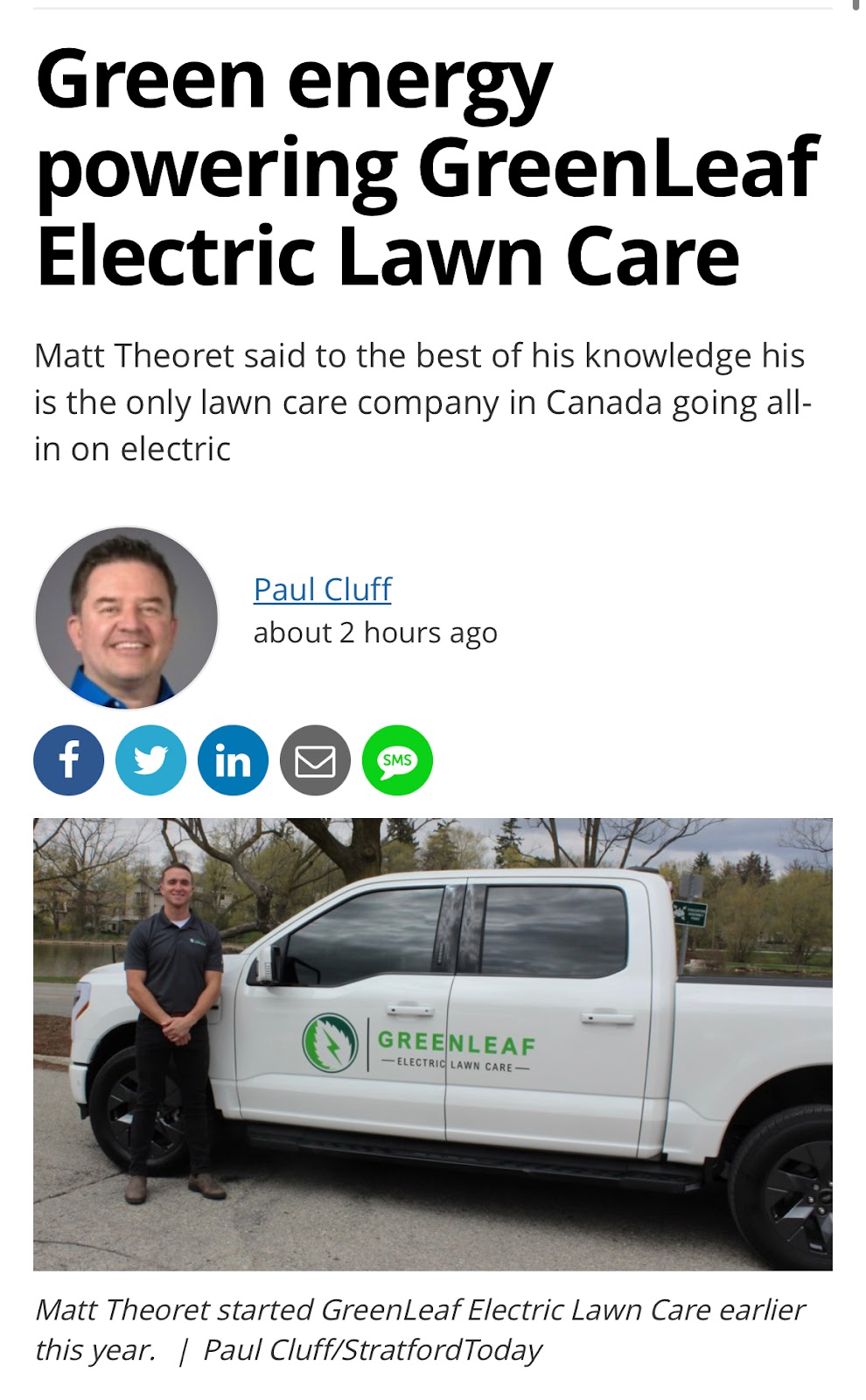 GreenLeaf Electric Lawn Care | 259 Bradshaw Dr, Stratford, ON N5A 0G5, Canada | Phone: (519) 520-7270