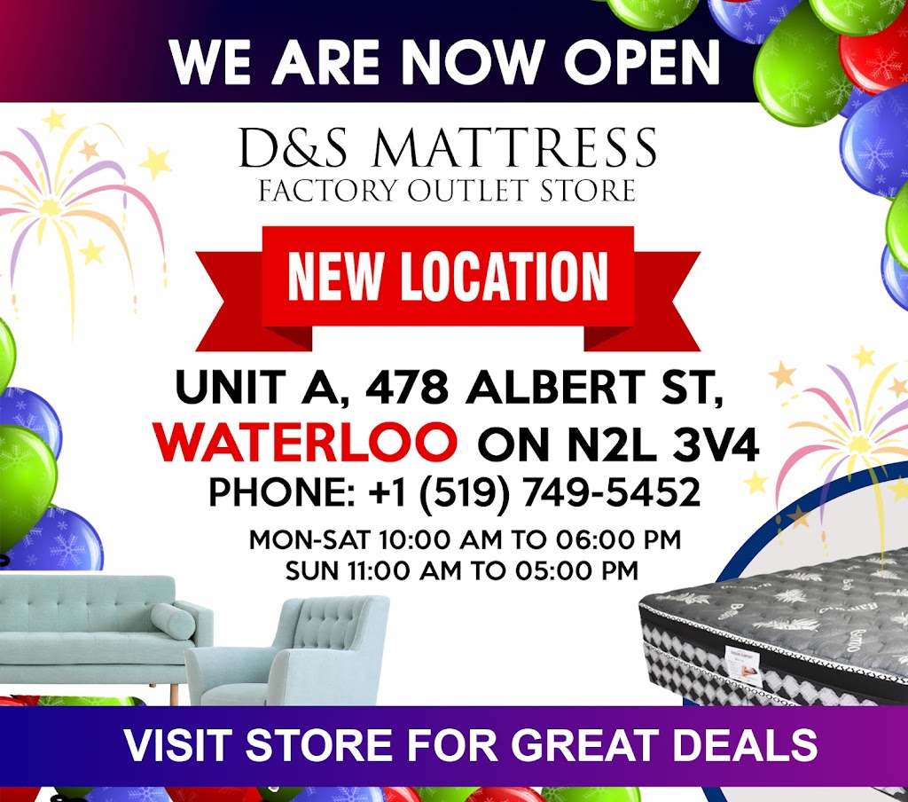 D&S Mattress | 478 Albert St Unit A, Waterloo, ON N2L 3V4, Canada | Phone: (519) 749-5452