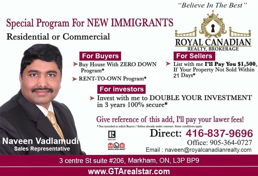 Naveen Vadlamudi - Realestate Broker | 3 Centre St Unit #3, Markham, ON L3P 3P9, Canada | Phone: (416) 837-9696