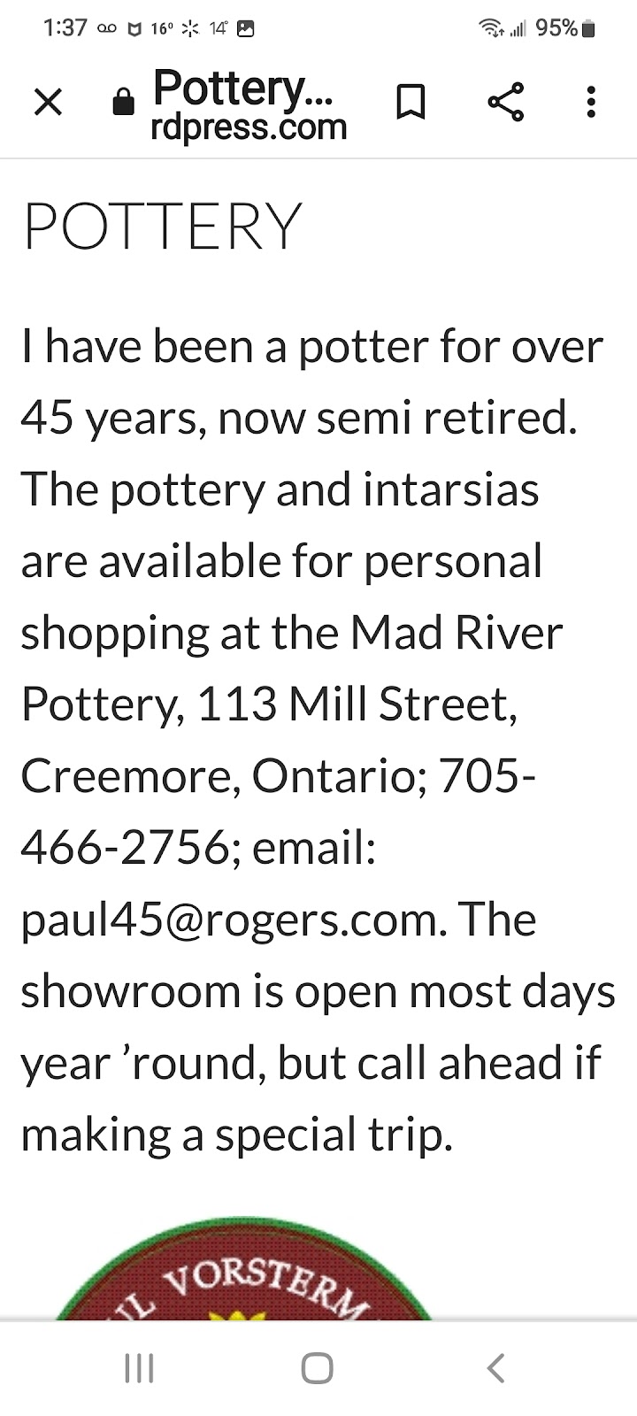 Mad River Pottery | 113 Mill St, Creemore, ON L0M 1G0, Canada | Phone: (705) 466-2756