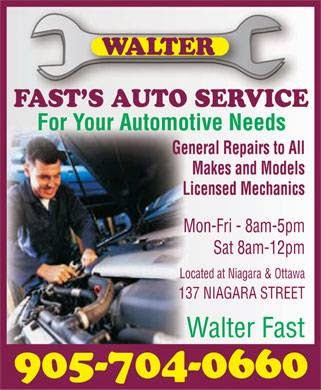 Walter Fasts Auto Service | 137 Niagara St, St. Catharines, ON L2R 4L6, Canada | Phone: (905) 704-0660