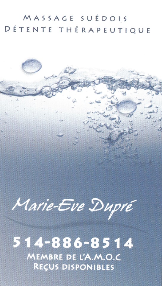 Marie-Eve Dupré Massothérapeute | 1892 Rue Maurice-Duplessis, Sainte-Julie, QC J3E 2E7, Canada | Phone: (514) 886-8514