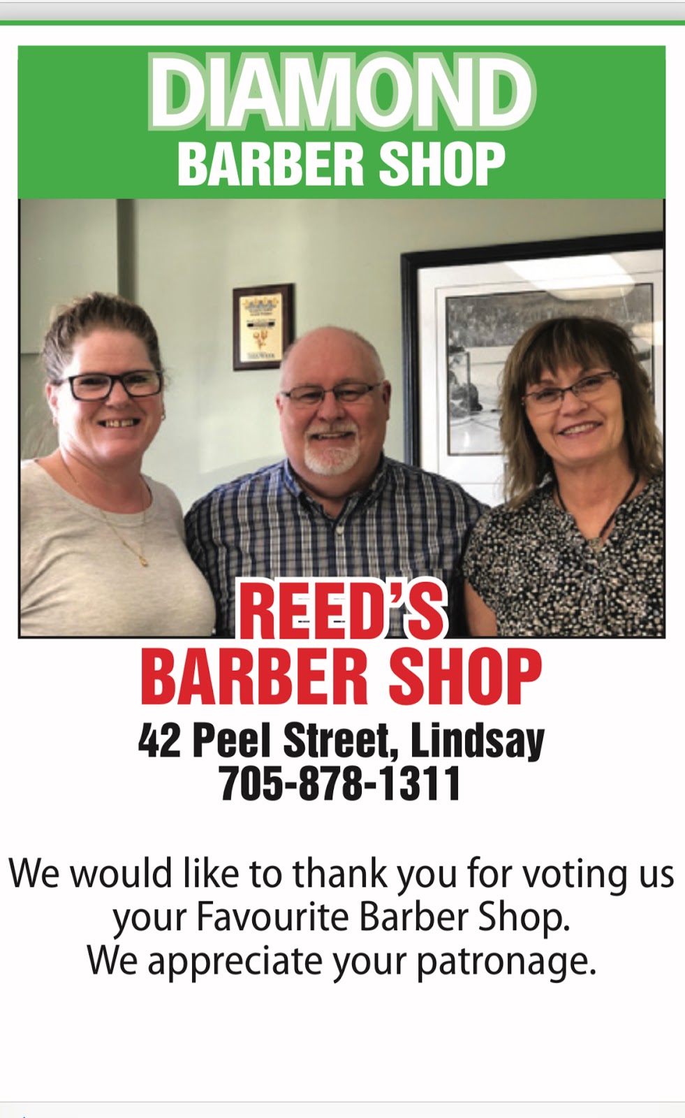 Reeds Barber Shop | 42 Peel St, Lindsay, ON K9V 3M1, Canada | Phone: (705) 878-1311