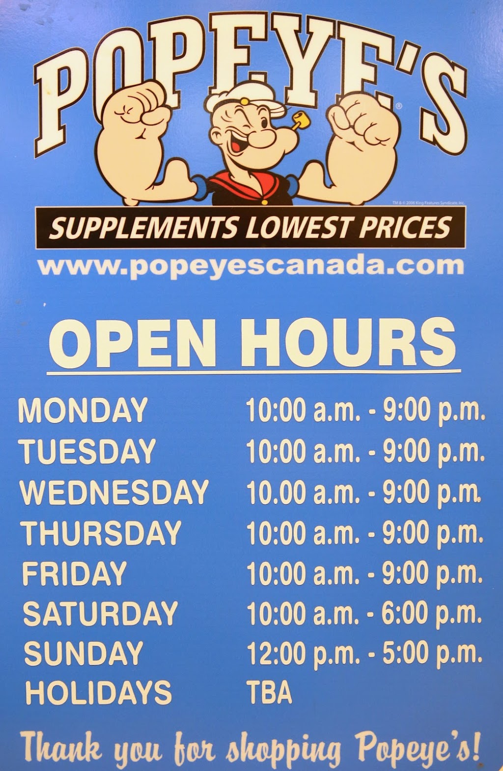 Popeyes Supplements | 6365 Yonge St, North York, ON M2M 3X8, Canada | Phone: (647) 352-5933