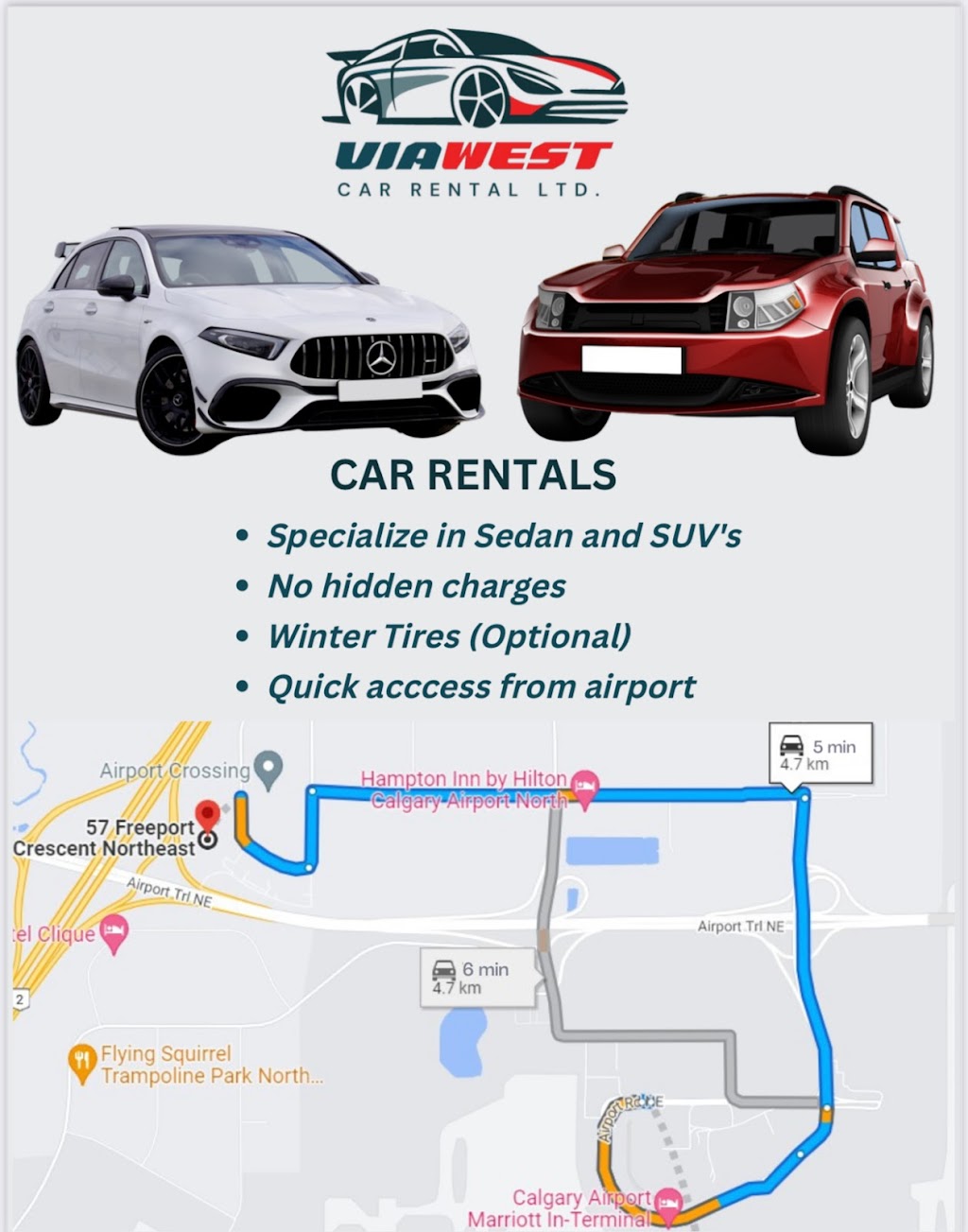 Viawest Car Rental | 57 Freeport Cres NE, Calgary, AB T3J 3P9, Canada | Phone: (825) 558-9378