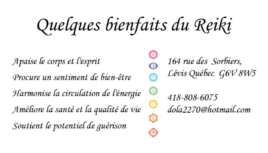 Donna Lachance, Maître Reiki, Soin énergétique | 164 Rue des Sorbiers, Lévis, QC G6V 8W5, Canada | Phone: (418) 808-6075