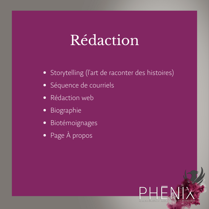 Phénix - Administration, médias sociaux & rédaction | 692 Rue de lÉpilobe, Québec, QC G3G 3C6, Canada | Phone: (581) 999-7695