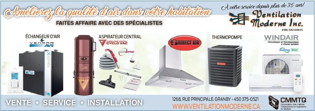 Ventilation Moderne Inc | 1268 Rue Principale, Granby, QC J2J 0M2, Canada | Phone: (450) 375-0521