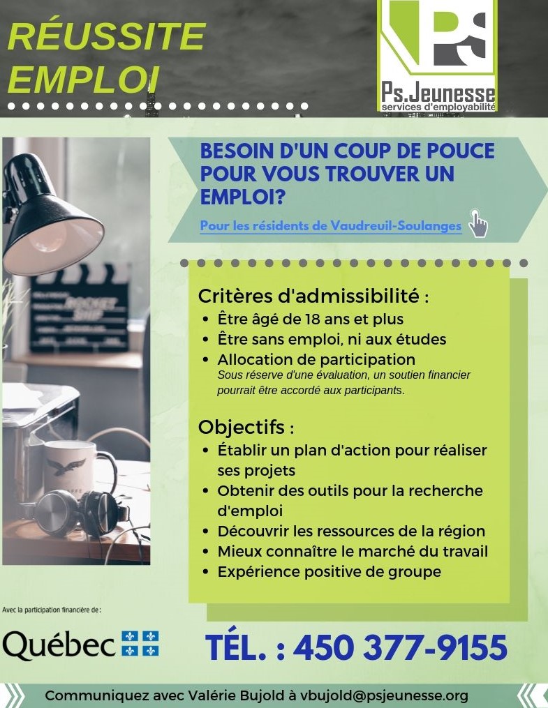 Réussite Emploi | 640B Rue Chicoine, Vaudreuil-Dorion, QC J7V 9J7, Canada | Phone: (450) 218-7088