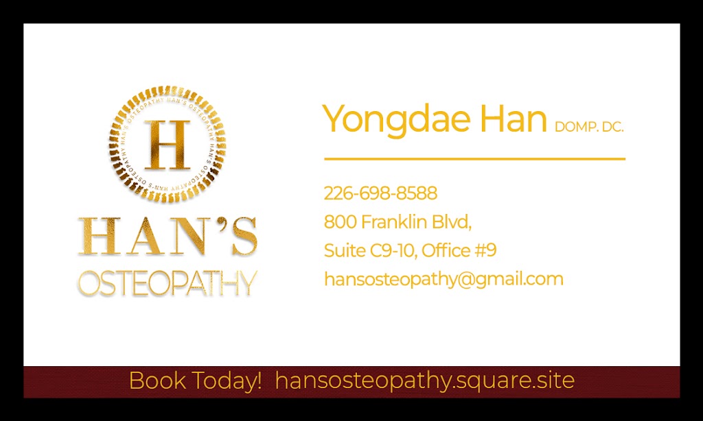 Hans Osteopathy | 800 Franklin Blvd, C9&10, Suite 9, Cambridge, ON N1R 7Z1, Canada | Phone: (226) 698-8588