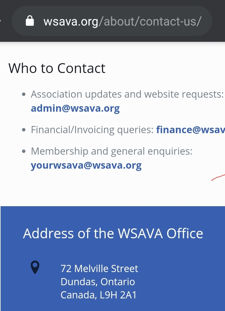 WSAVA Office | 72 Melville St, Dundas, ON L9H 2A1, Canada | Phone: 07986 797378