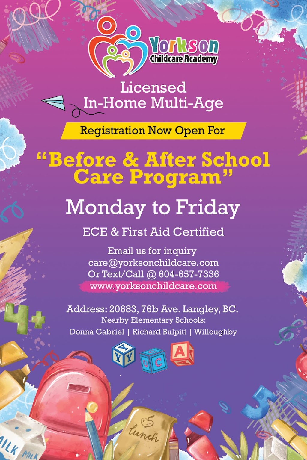 Yorkson Childcare Academy | 20683 76b Ave, Langley Twp, BC V2Y 3P6, Canada | Phone: (604) 657-7336