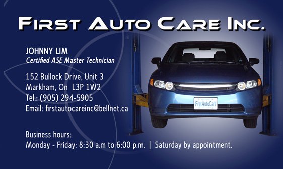 First Auto Care Inc | 152 Bullock Dr Unit 3, Markham, ON L3P 1W2, Canada | Phone: (905) 294-5905